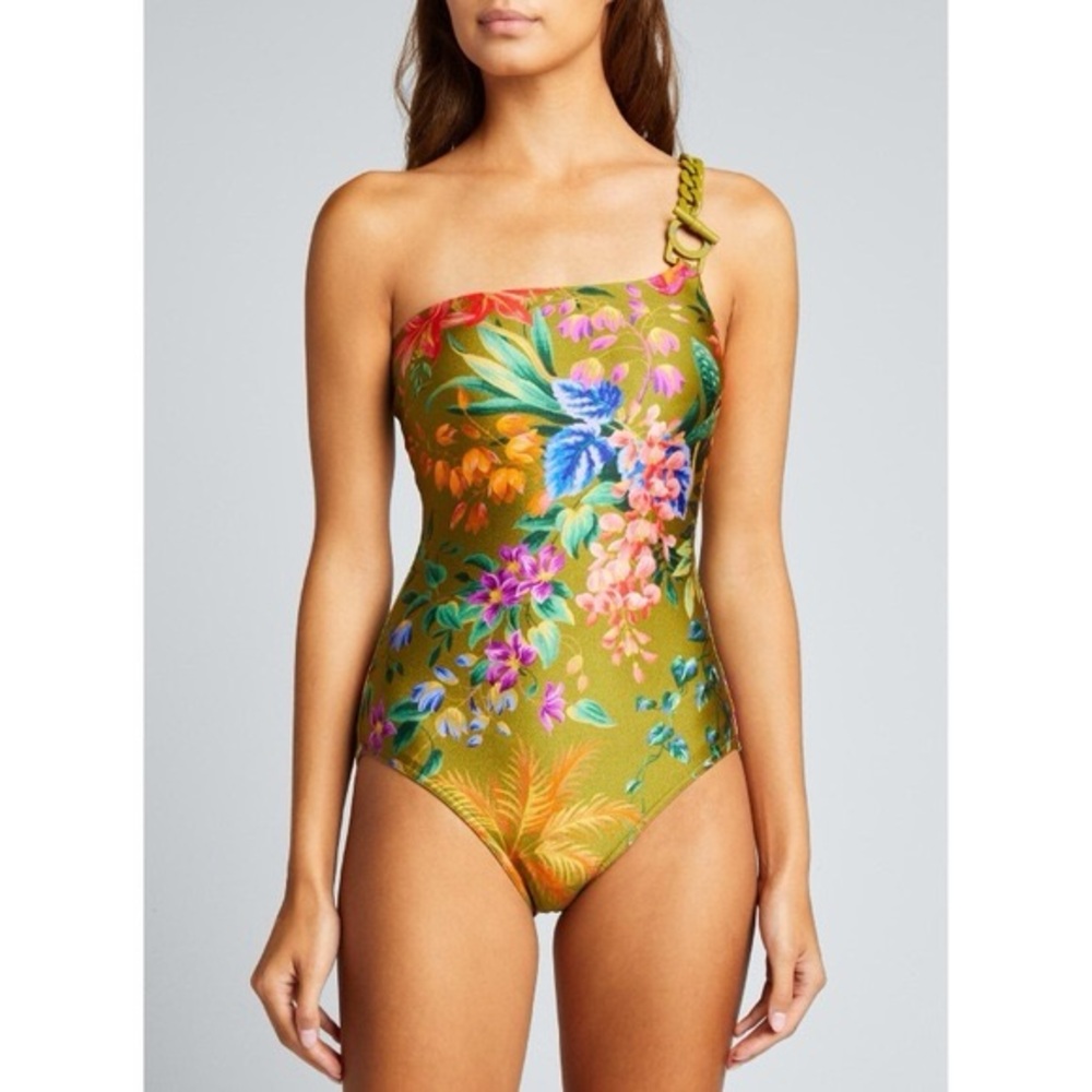 Zimmermann Women’s One Piece Bathing Suit- Olive with Floral Accents - Picture 2 of 9